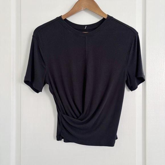 Lululemon T Shirt Ribbed Modal Reversible Draped Front Top Black - Picture 5 of 5